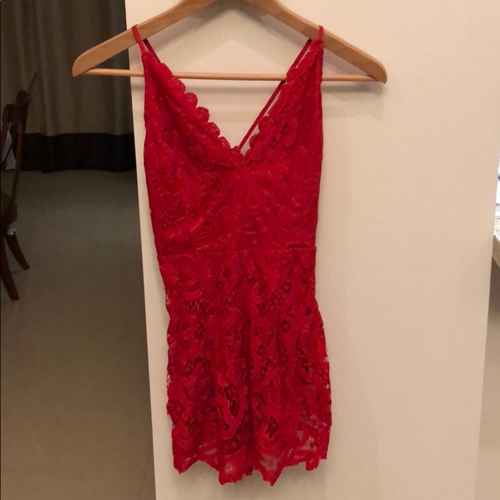 Red lace romper